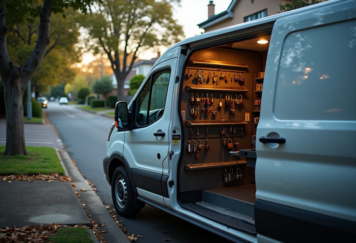 Locksmith van on a leafy North Shore street — Eastwood